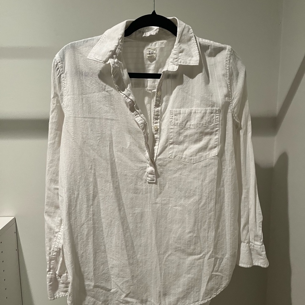 White Half Button Blouse